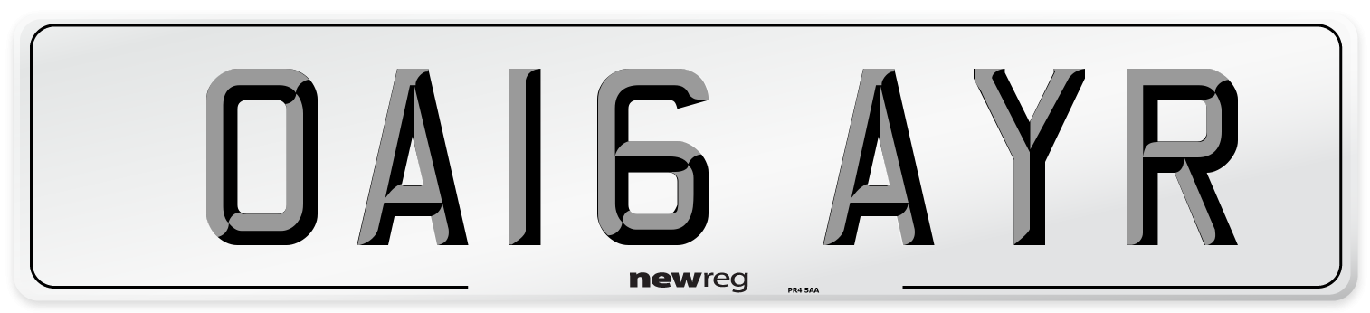 OA16 AYR Number Plate from New Reg